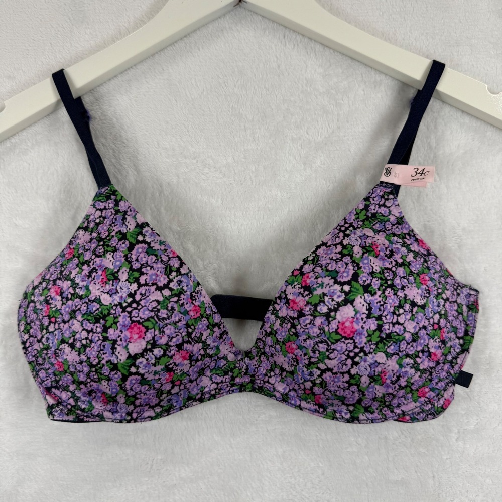 Victorias Secret Floral Push-Up Wireless Bra 34C Purple Pink 176580-QCS NWT